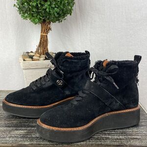 Coach Black City Hiker G1354 Platform Lace Up Suede Shearling Ankle Boots 10